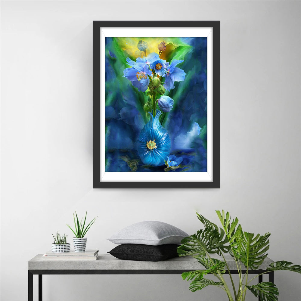Bouquet de Coquelicots Bleus Broderie Diamant