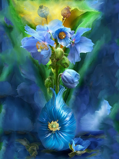 Bouquet de Coquelicots Bleus Broderie Diamant
