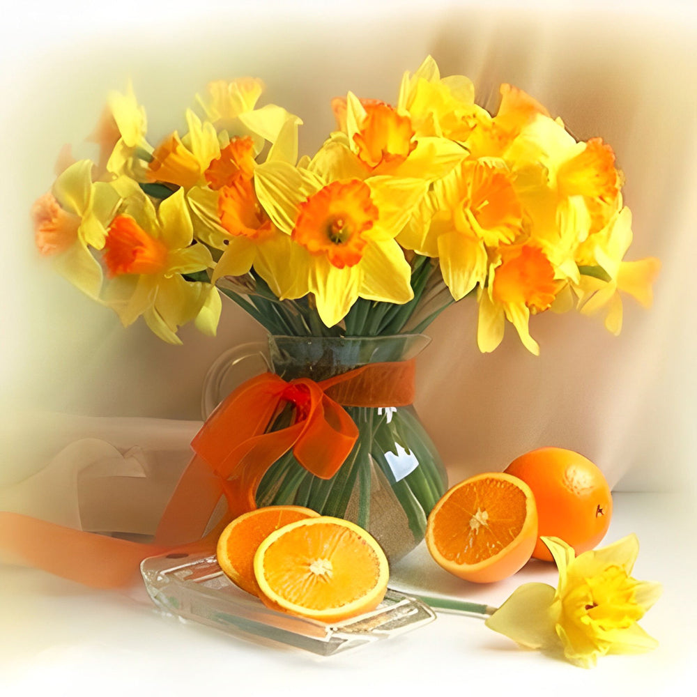 Bouquet de Fleurs Jaunes et les Oranges Broderie Diamant