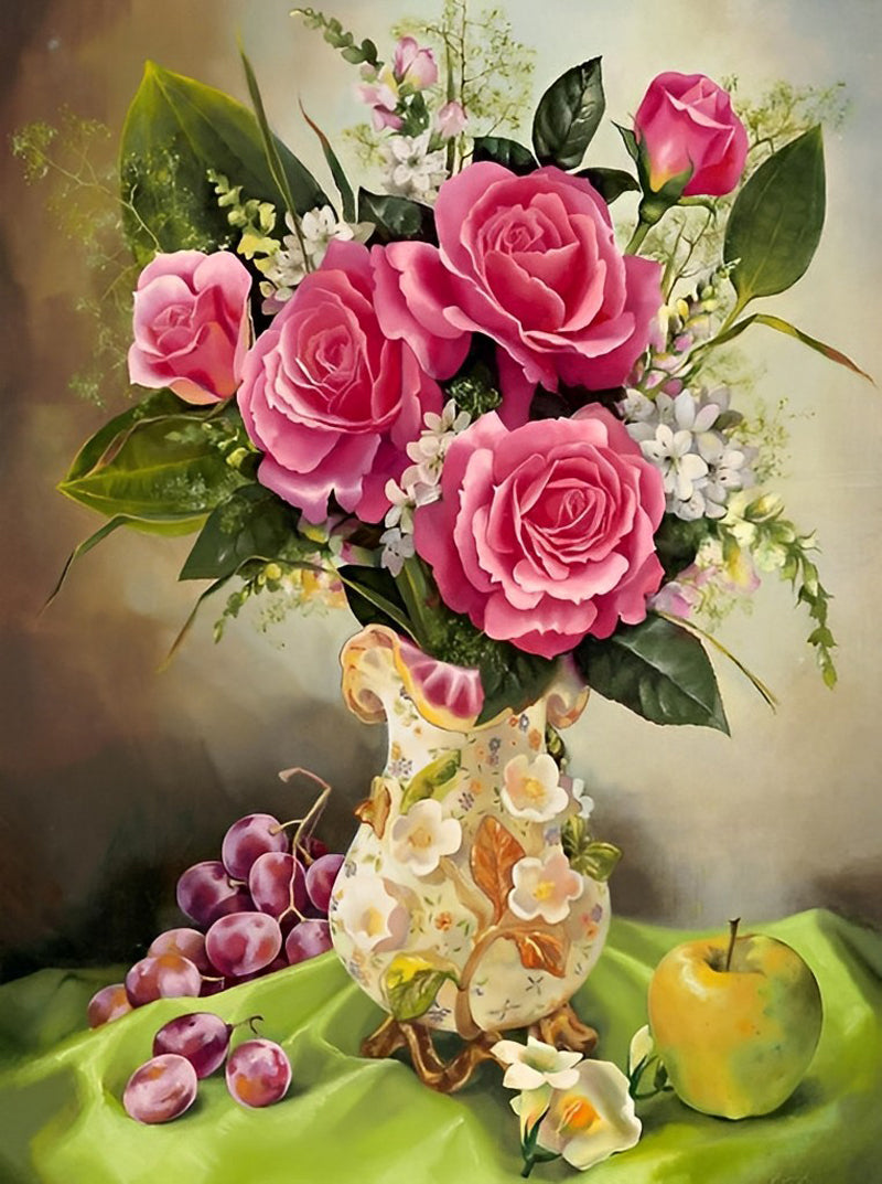 Bouquet de Roses avec des Fruits Broderie Diamant