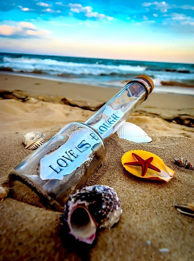 Bouteille à la Mer sur la Plage Broderie Diamant