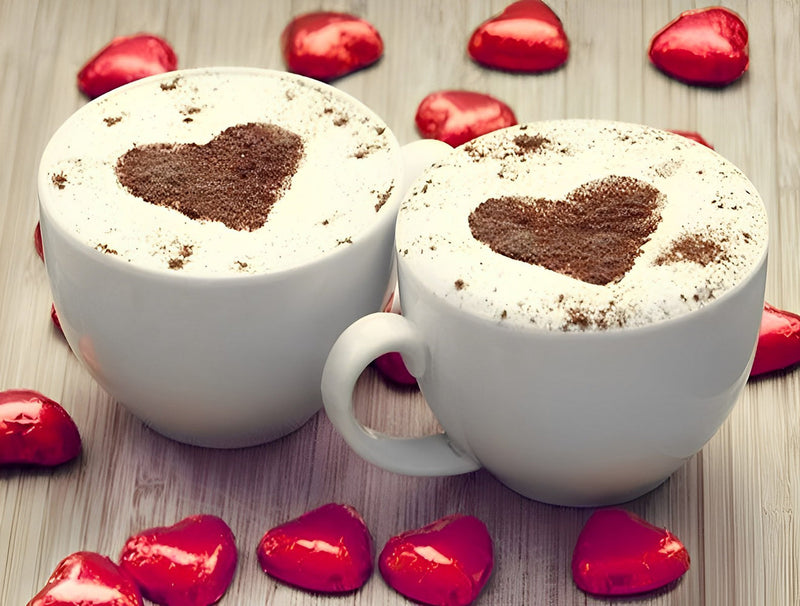 Café et Cœurs Rouges Broderie Diamant
