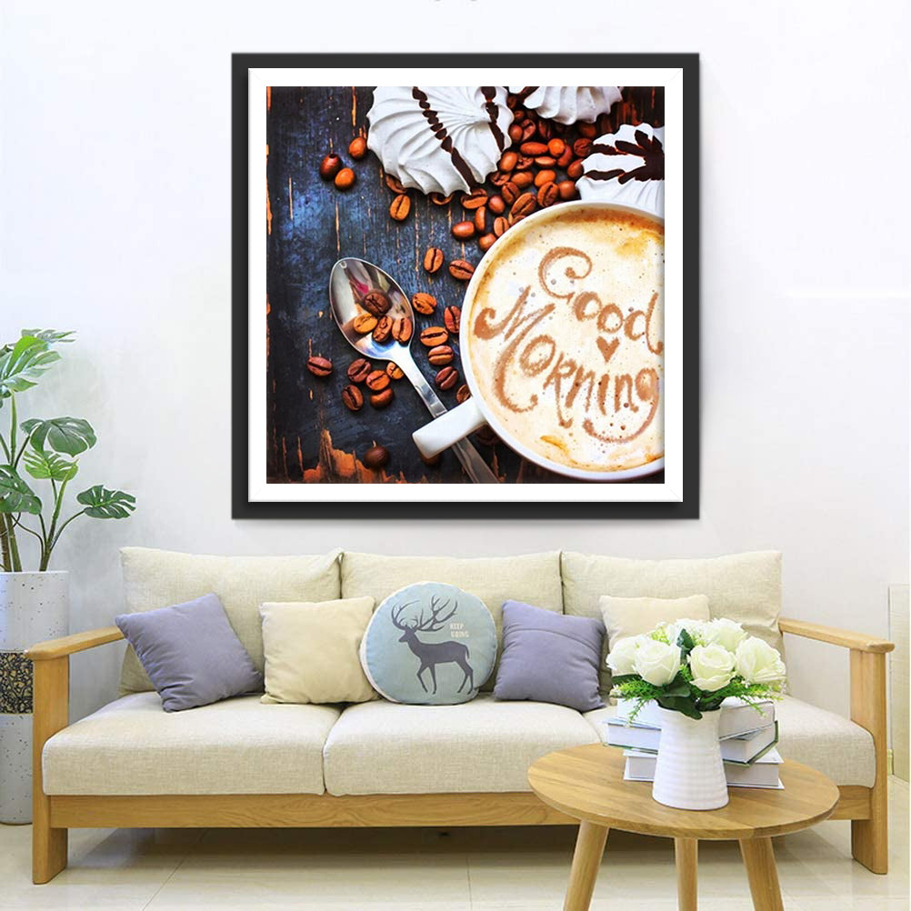 Café et Grains de Café Broderie Diamant