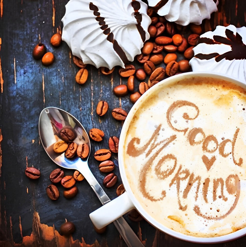 Café et Grains de Café Broderie Diamant