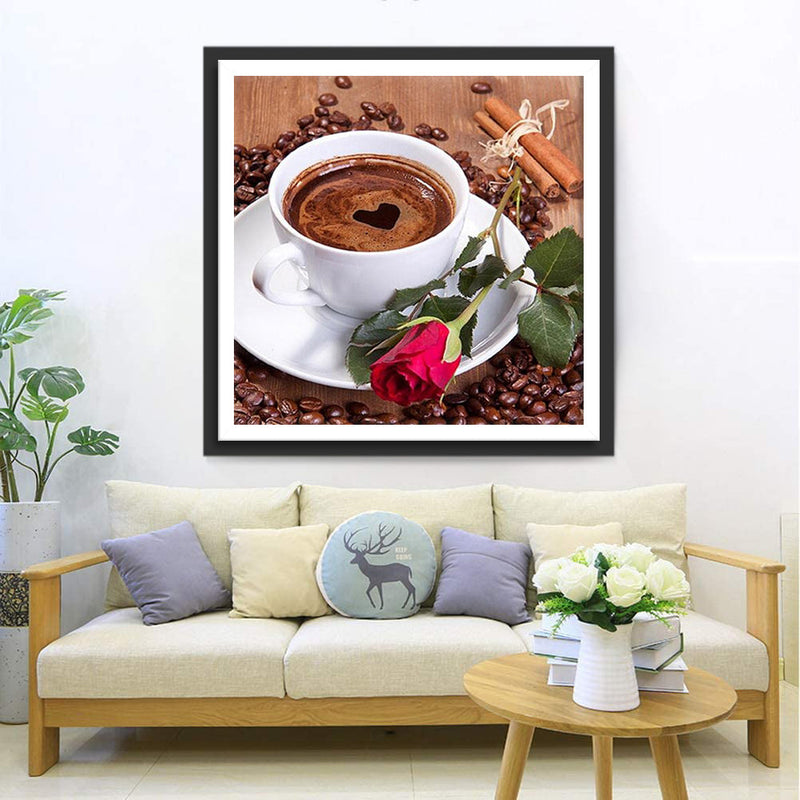 Café et Rose Broderie Diamant