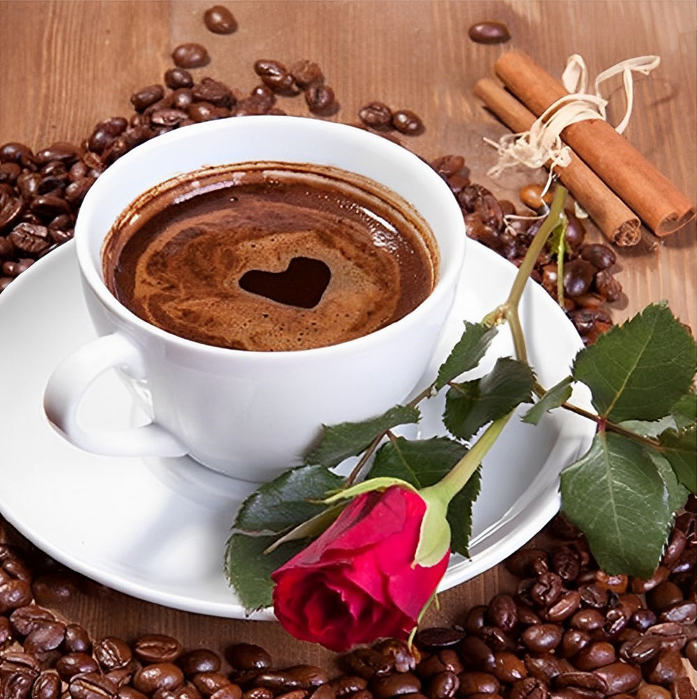 Café et Rose Broderie Diamant