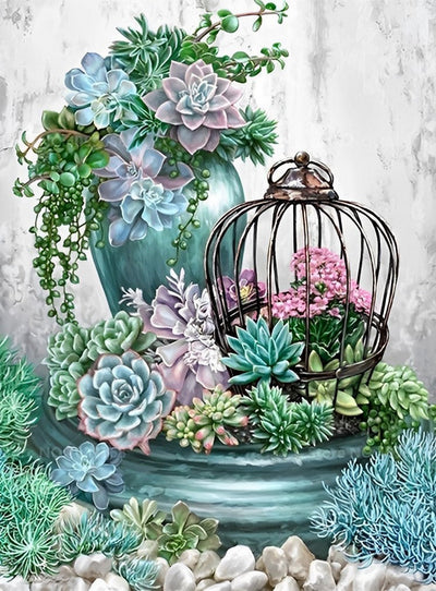 Cage à Oiseaux et Vase Broderie Diamant