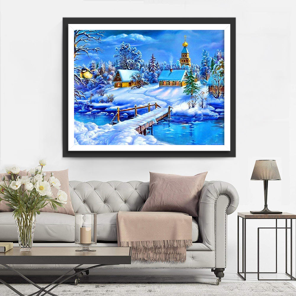 Campagne dans la Neige Broderie Diamant