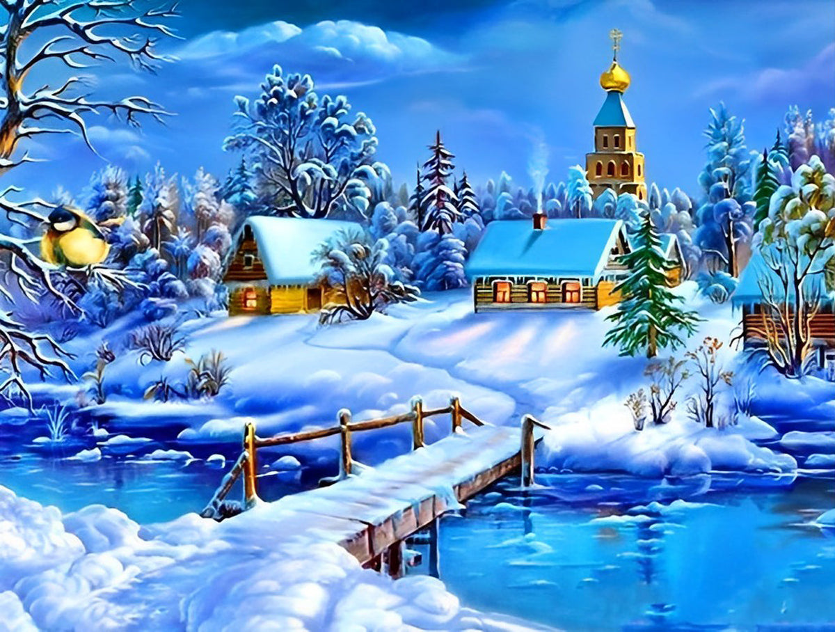 Campagne dans la Neige Broderie Diamant