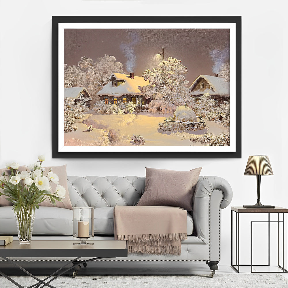 Campagne Enneigée la Nuit Broderie Diamant