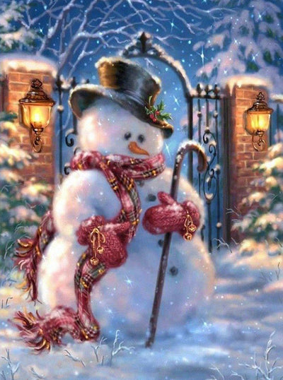 Canne et Bonhomme de Neige Broderie Diamant