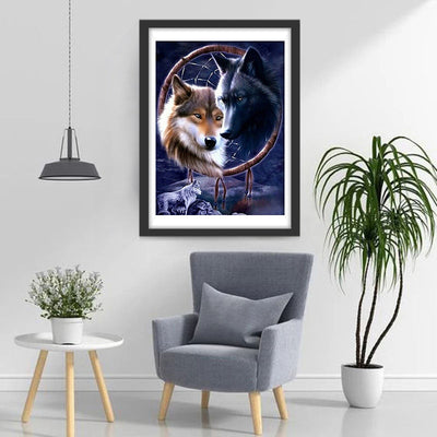Capteur de Rêves de Loups Broderie Diamant