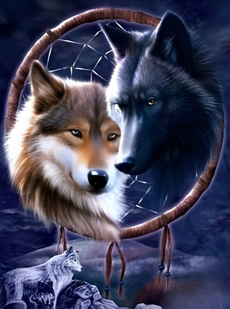 Capteur de Rêves de Loups Broderie Diamant