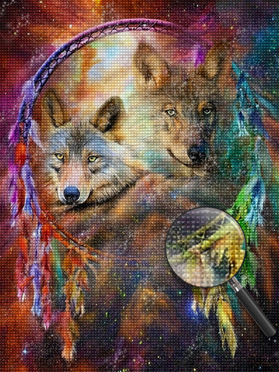 Capteur Multicolore de rêves Loups Broderie Diamant