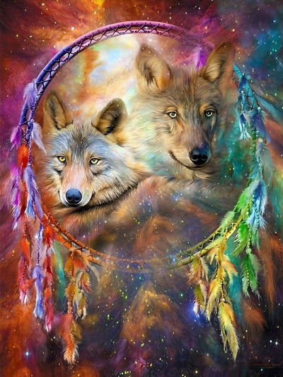 Capteur Multicolore de rêves Loups Broderie Diamant