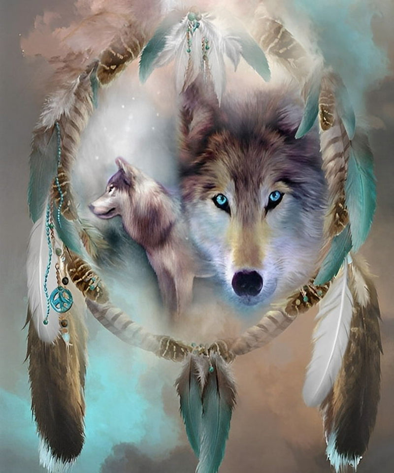 Capteur Vert de Rêves de Loups Broderie Diamant