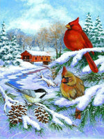Cardinalidés dans la Neige Broderie Diamant