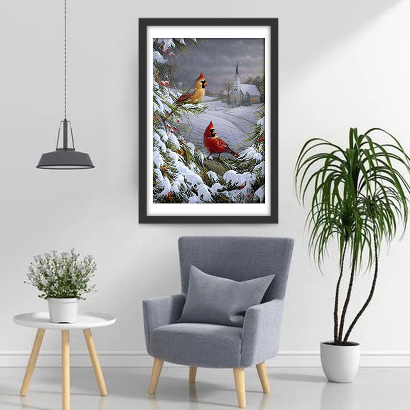 Cardinaux dans la Neige Broderie Diamant
