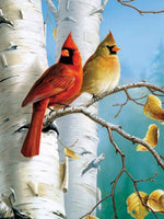 Cardinaux et Bouleaux Broderie Diamant