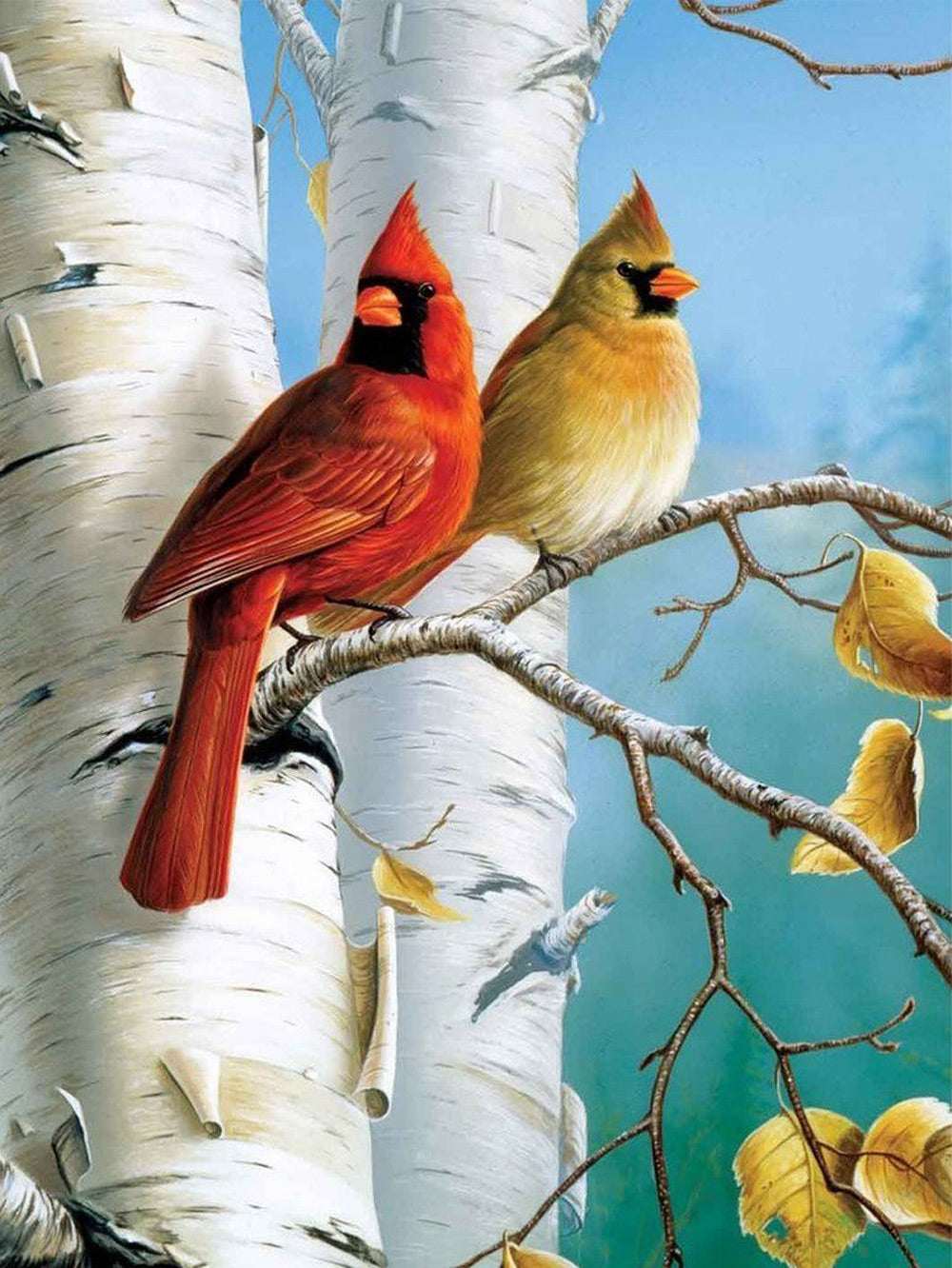 Cardinaux et Bouleaux Broderie Diamant