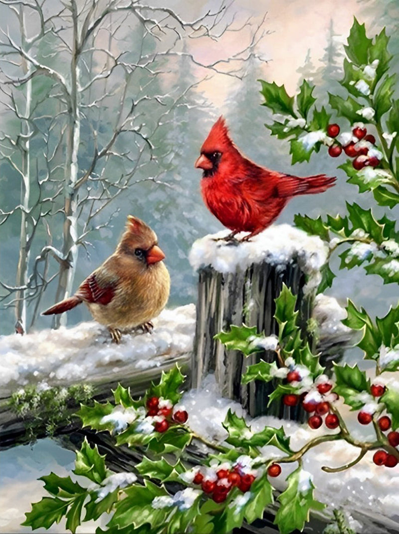Cardinaux et la Clôture Broderie Diamant