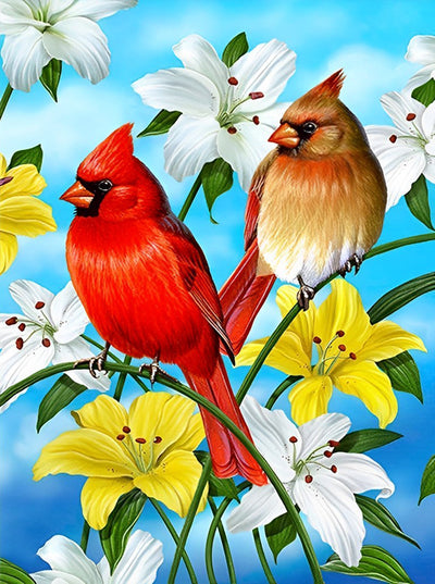 Cardinaux et Lis Broderie Diamant