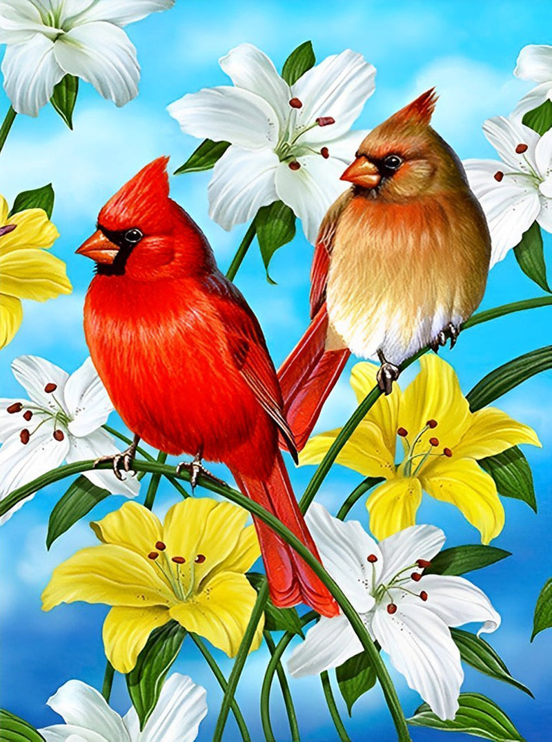 Cardinaux et Lis Broderie Diamant