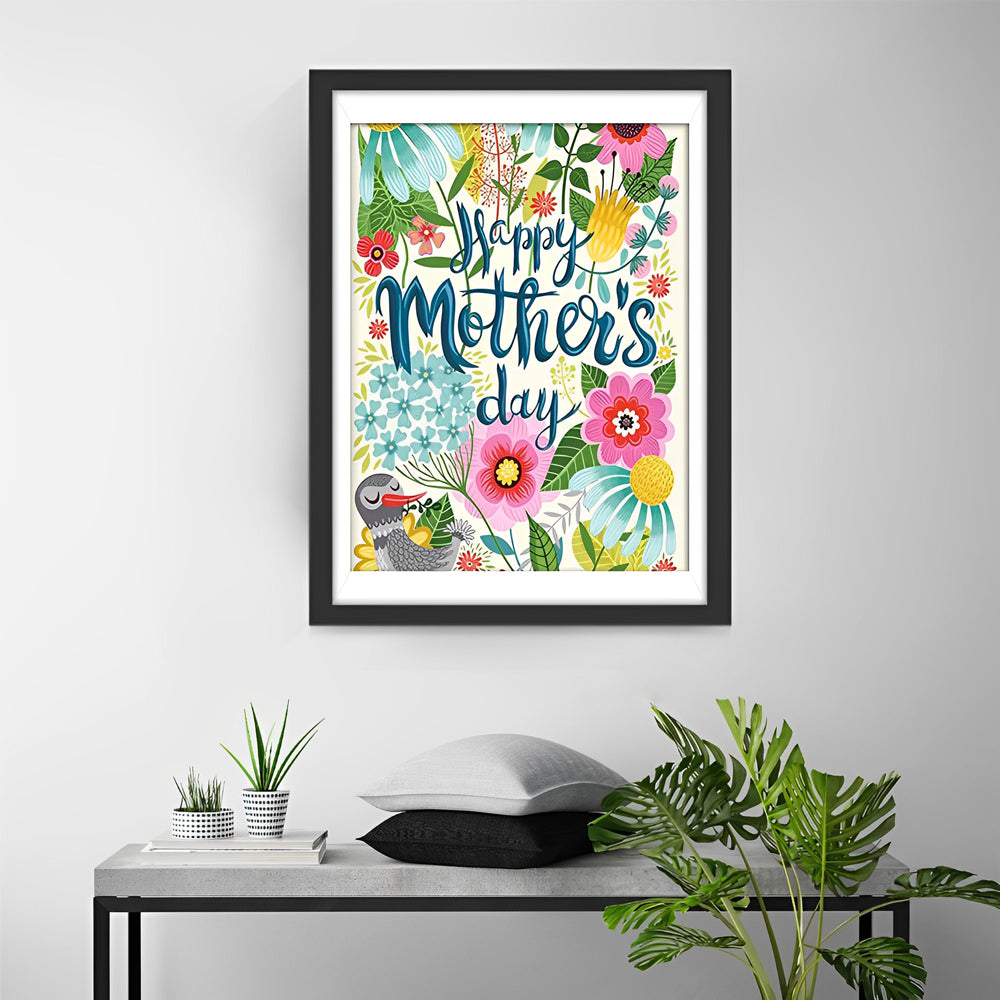 Carte de Fleurs Dessinées pour Fête des Mères Broderie Diamant