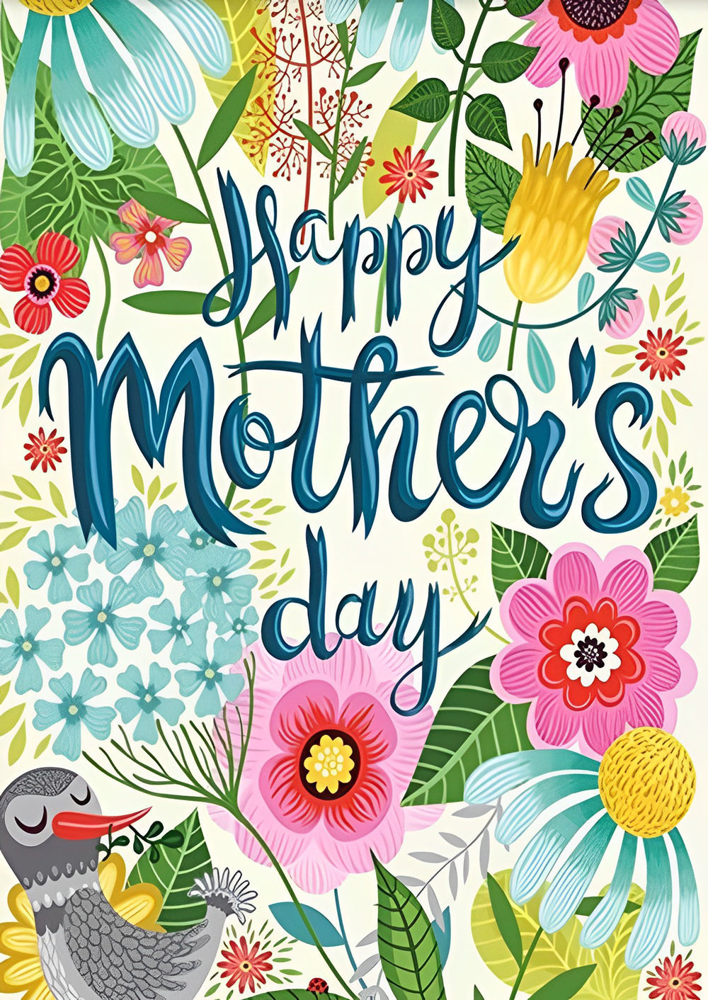 Carte de Fleurs Dessinées pour Fête des Mères Broderie Diamant