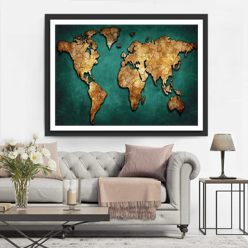 Carte du Monde de Papier kraft Broderie Diamant