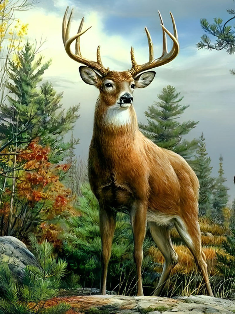 Cerf au Bois Broderie Diamant