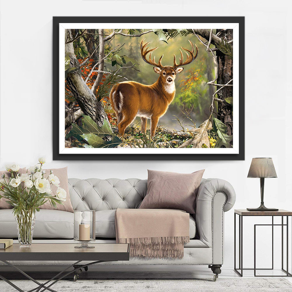 Cerf avec Bois Enormes Broderie Diamant