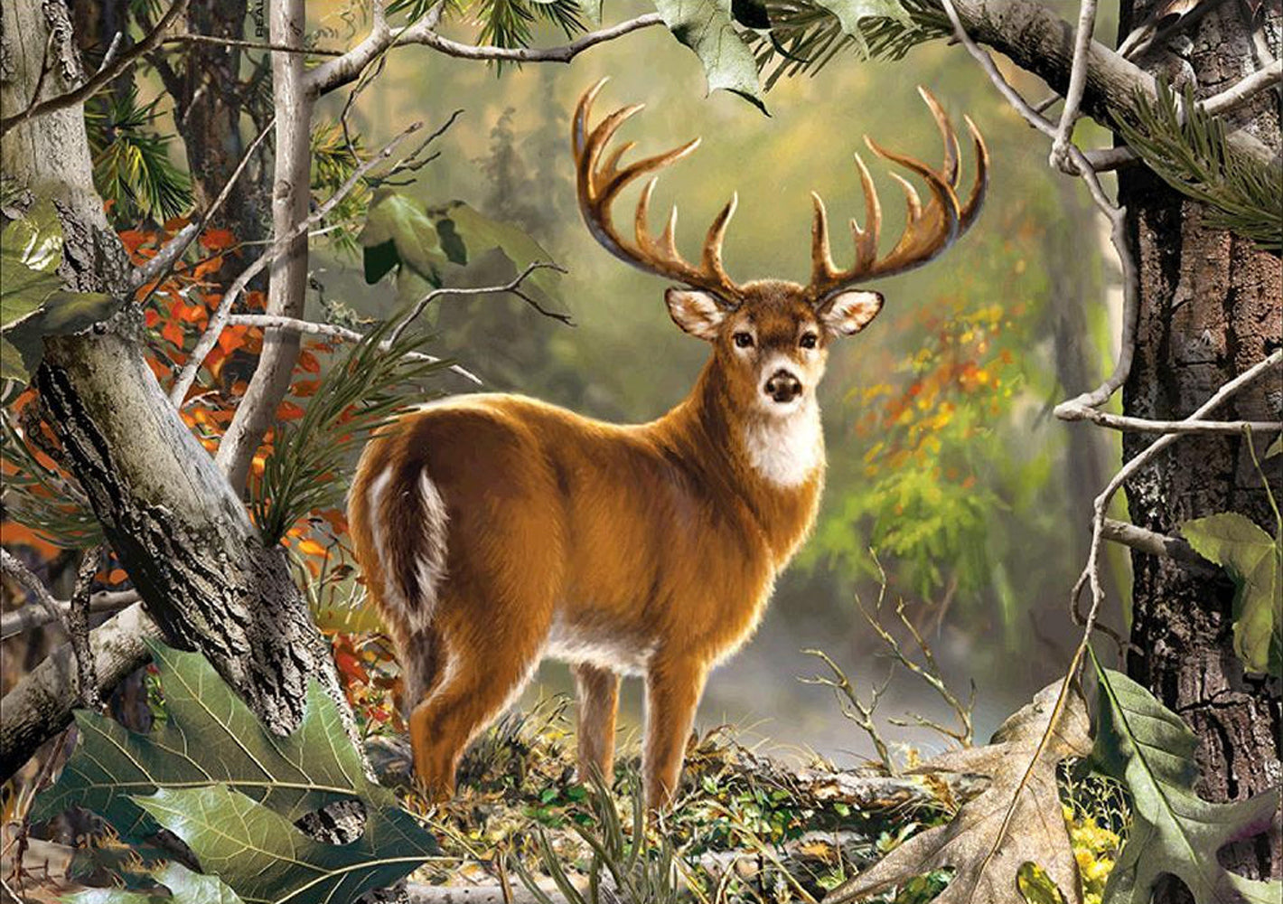 Cerf avec Bois Enormes Broderie Diamant