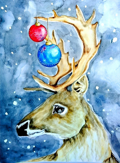 Cerf avec Boules Colorées de Noël Broderie Diamant