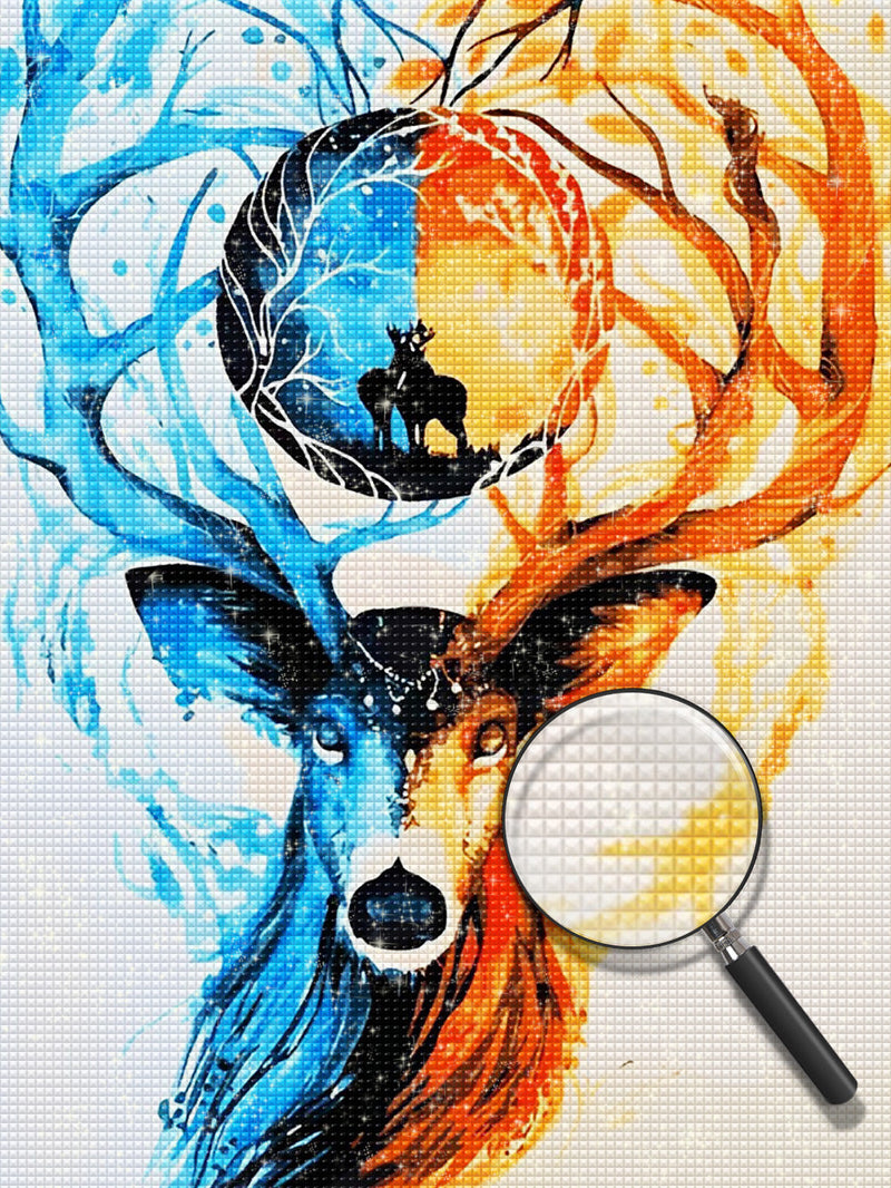 Cerf Bleu et Rouge Broderie Diamant