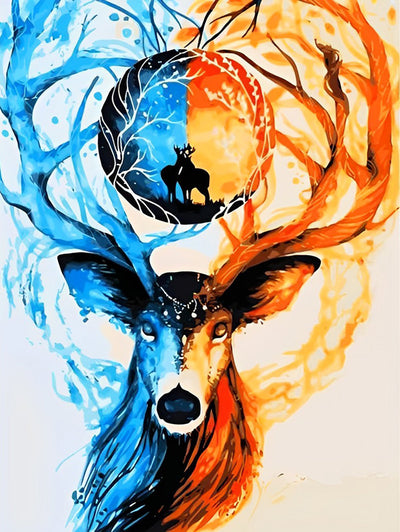 Cerf Bleu et Rouge Broderie Diamant