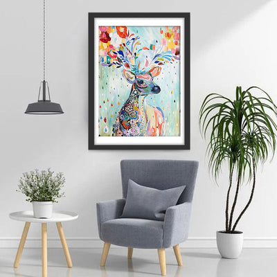 Cerf des Fleurs Colorées Broderie Diamant