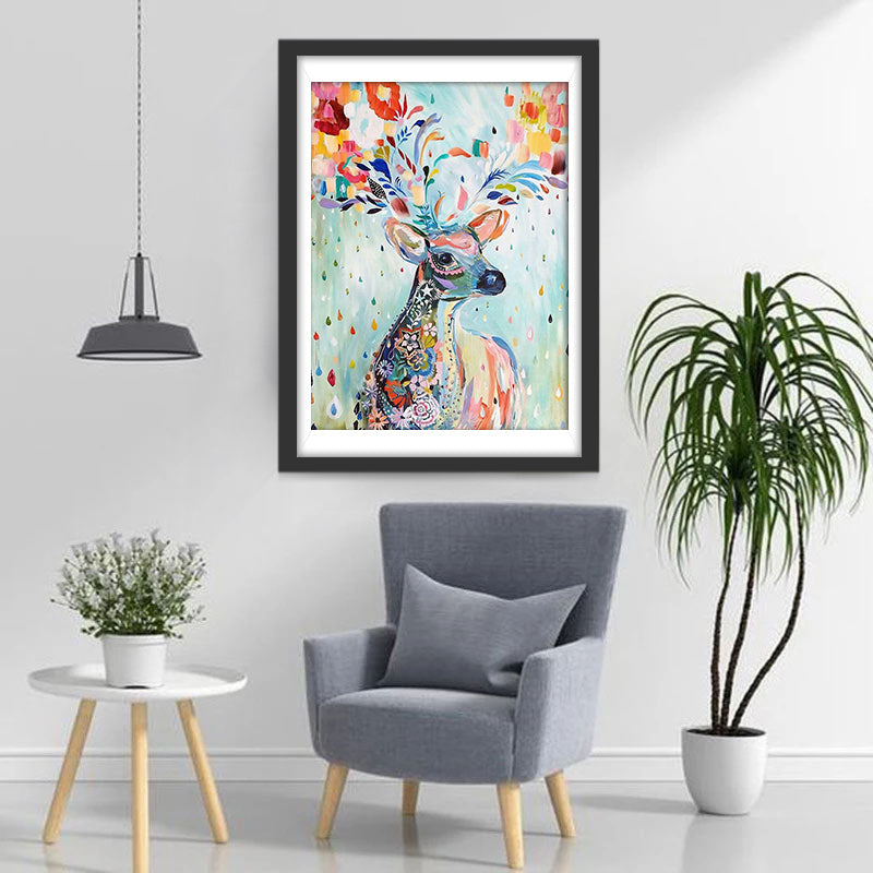 Cerf des Fleurs Colorées Broderie Diamant