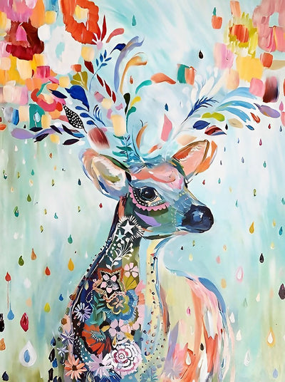 Cerf des Fleurs Colorées Broderie Diamant