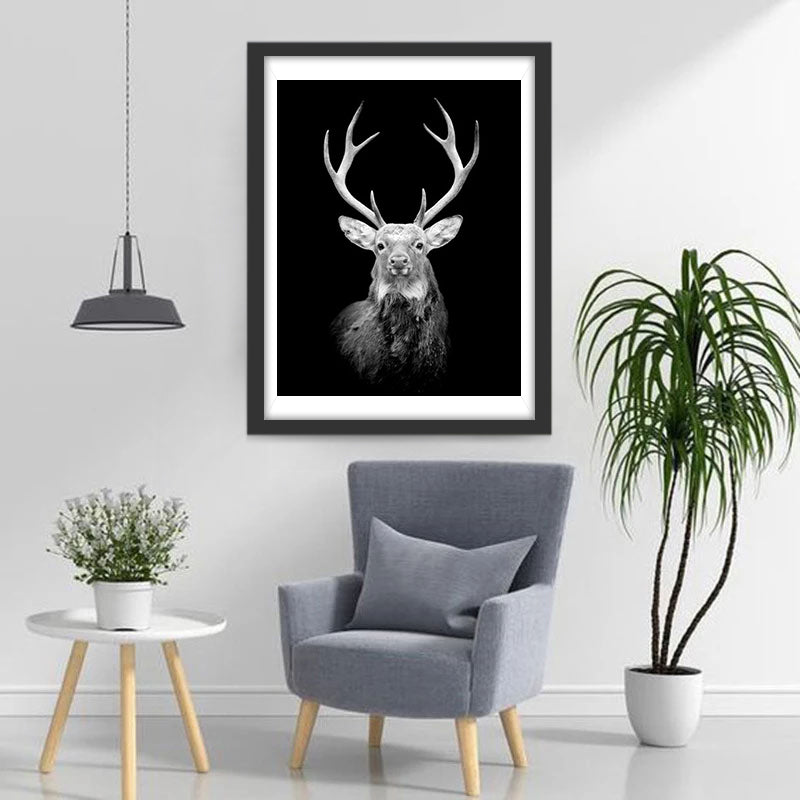 Cerf Enorme Blanc et Noir Broderie Diamant