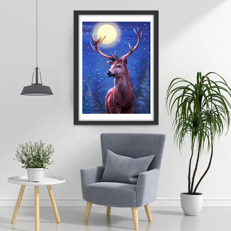 Cerf et la Lune Claire Broderie Diamant