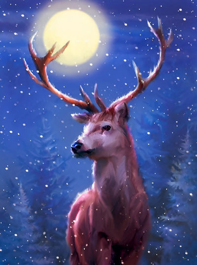Cerf et la Lune Claire Broderie Diamant