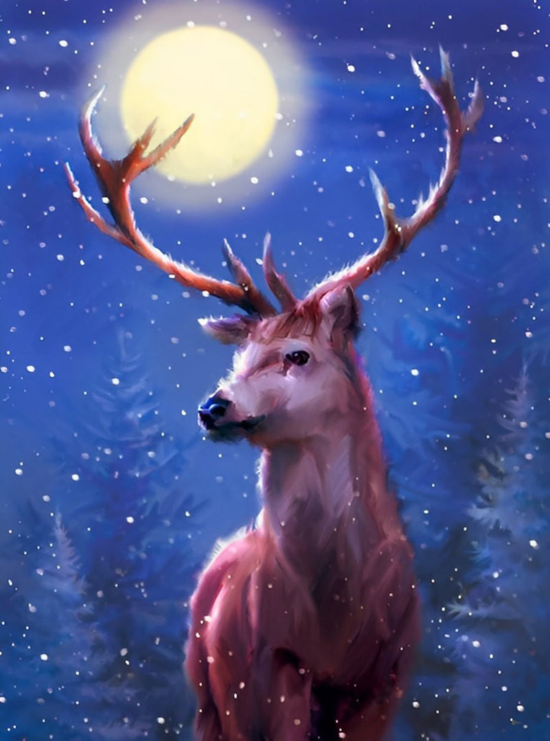 Cerf et la Lune Claire Broderie Diamant