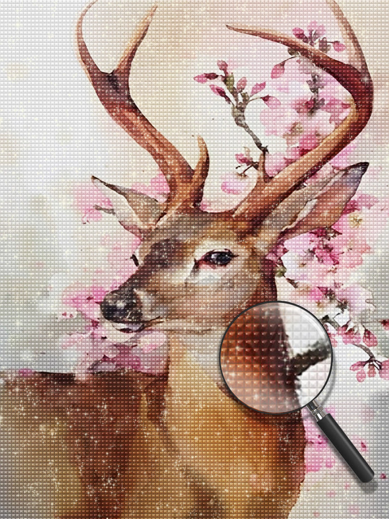 Cerf et les Fleurs de Cerisier Broderie Diamant