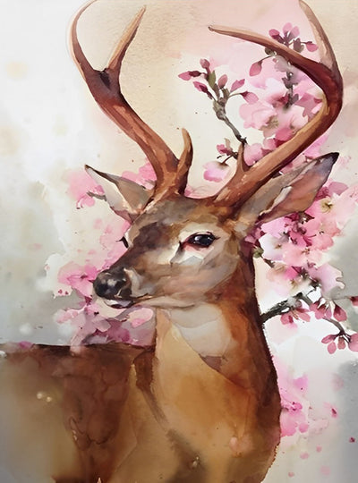 Cerf et les Fleurs de Cerisier Broderie Diamant