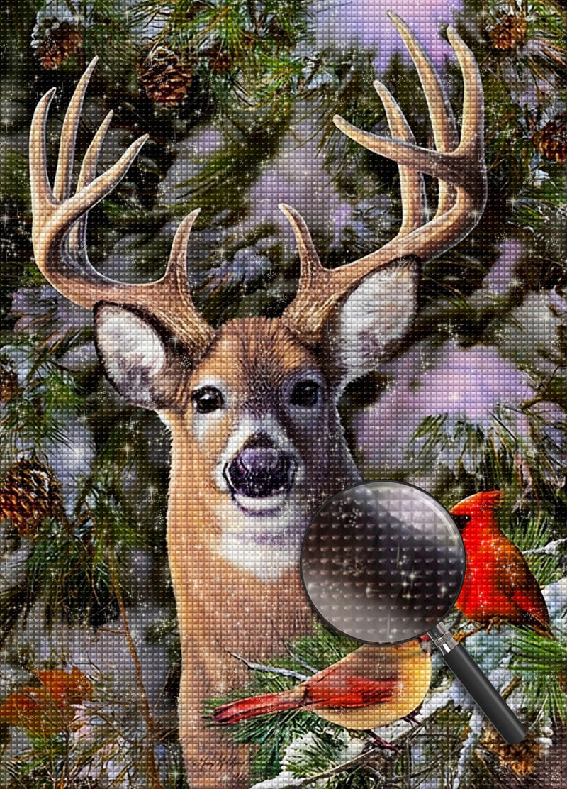 Cerf et Perroquets Broderie Diamant