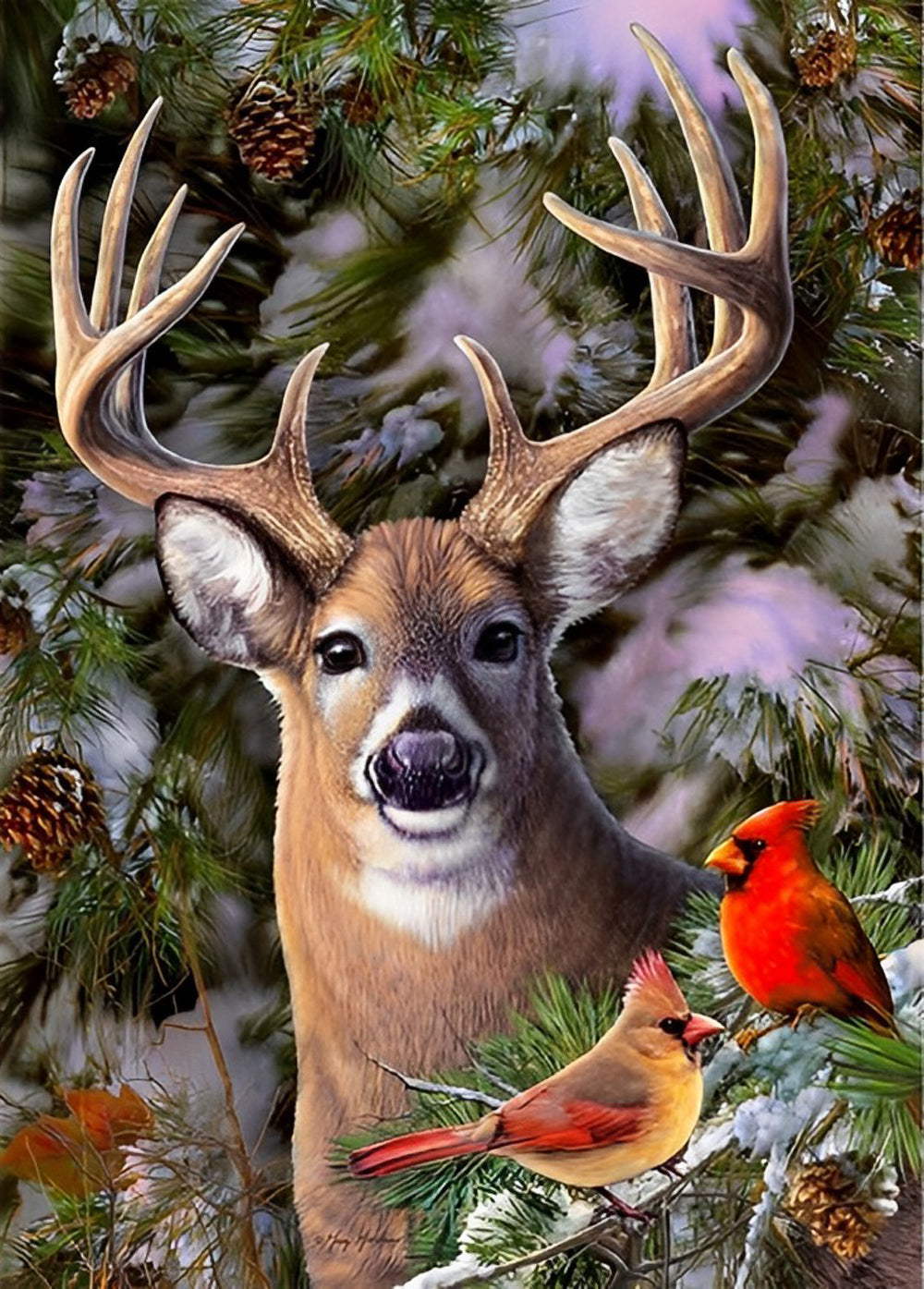 Cerf et Perroquets Broderie Diamant