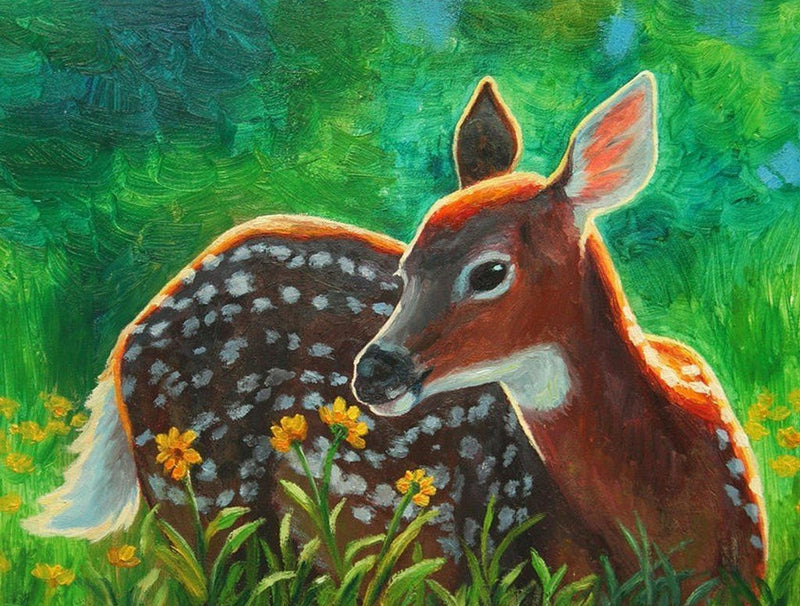 Cerf Sika sur la Pelouse Broderie Diamant