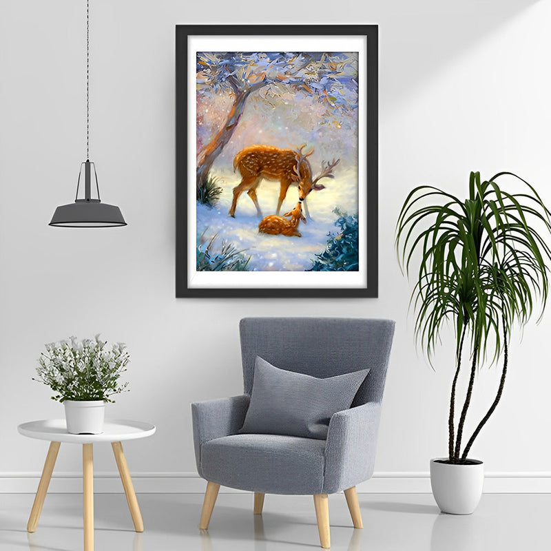 Cerf Son Faon Broderie Diamant