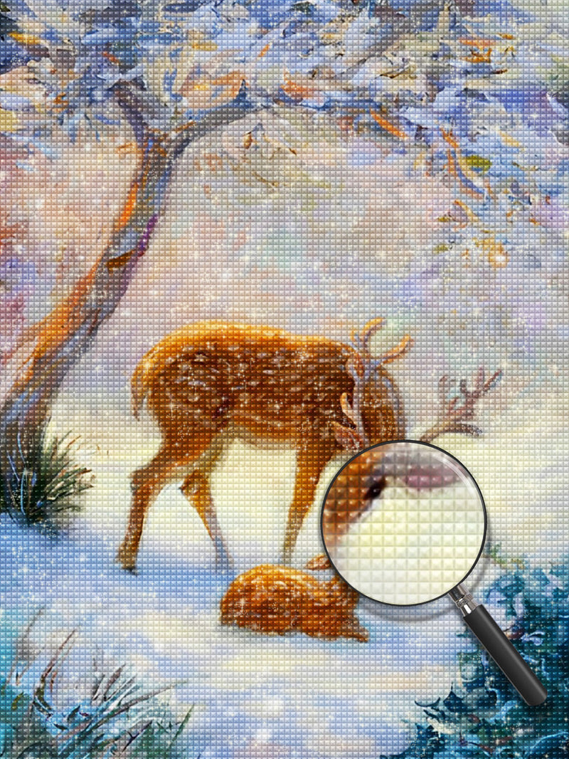 Cerf Son Faon Broderie Diamant